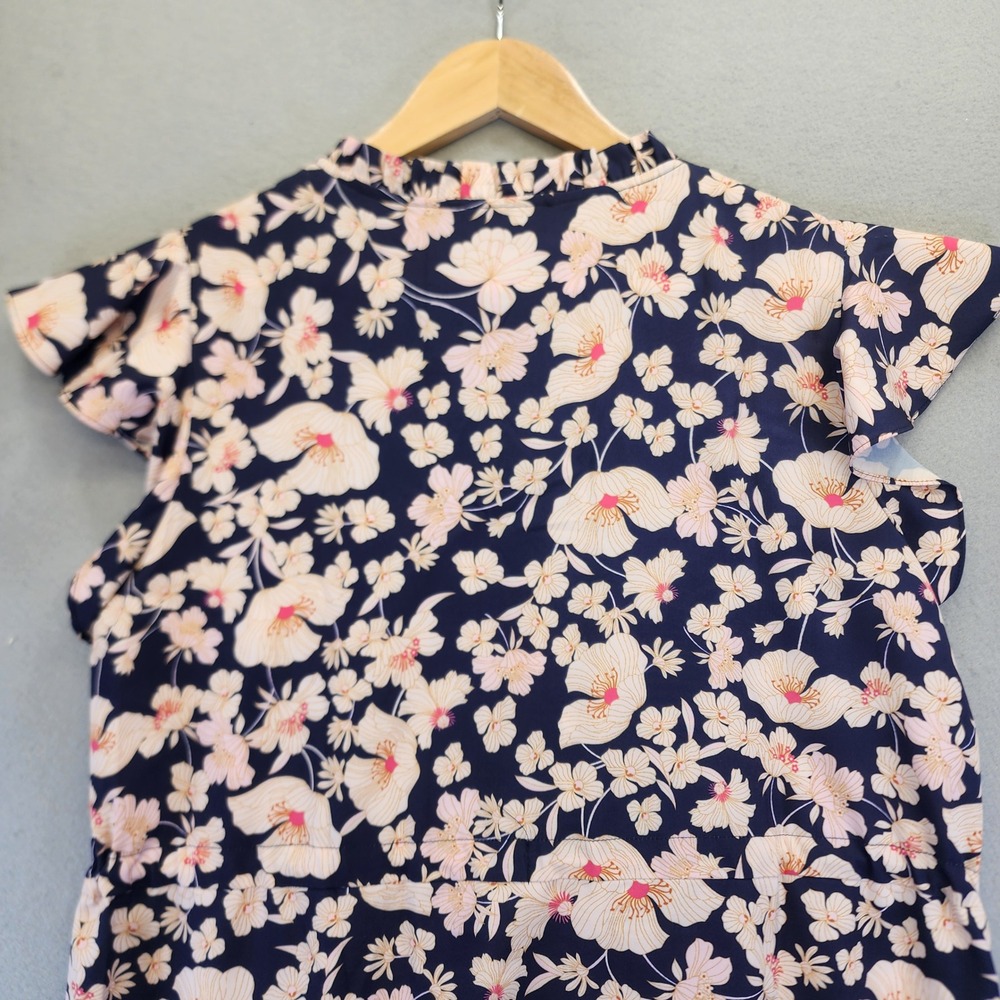 Grace Karin Floral Tiered Midi Dress Navy Blue Peach Flutter Sleeve Smocked‎ Med - Picture 9 of 12